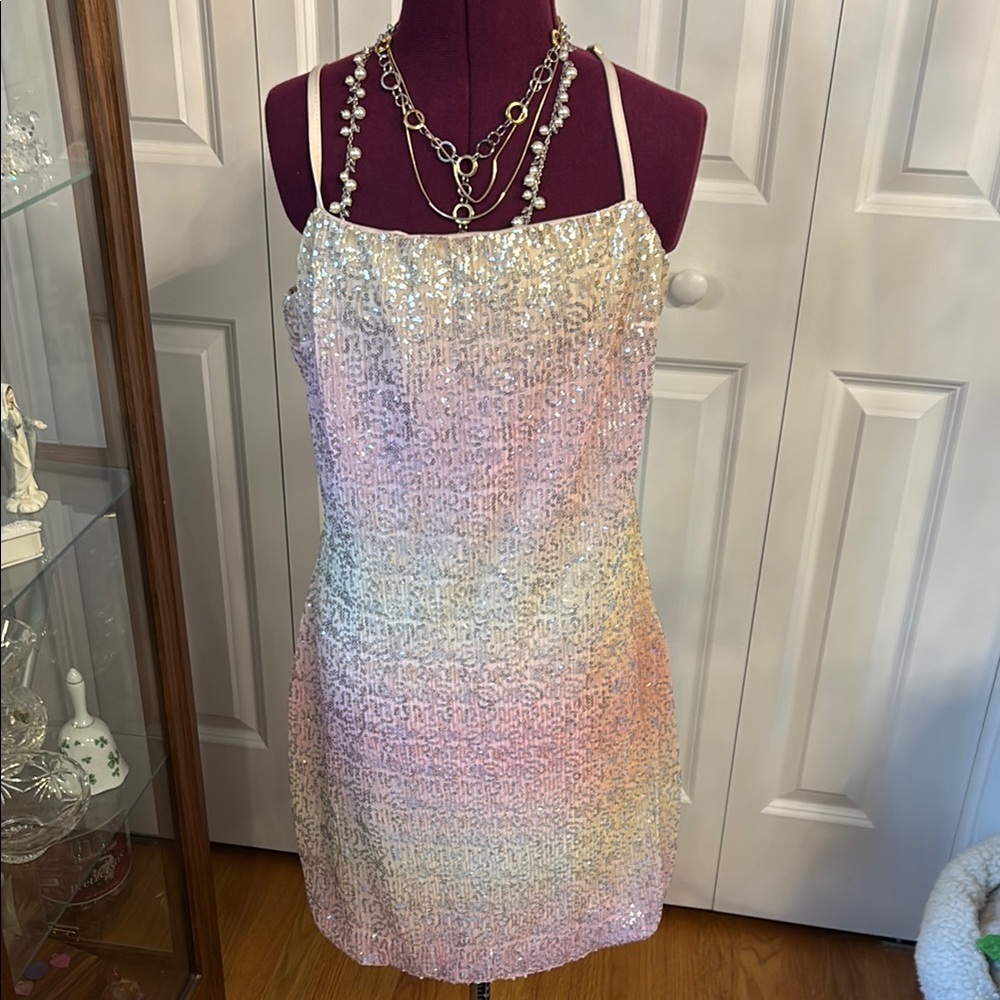 Forever 21 White and Pink Sequin Mini Dress